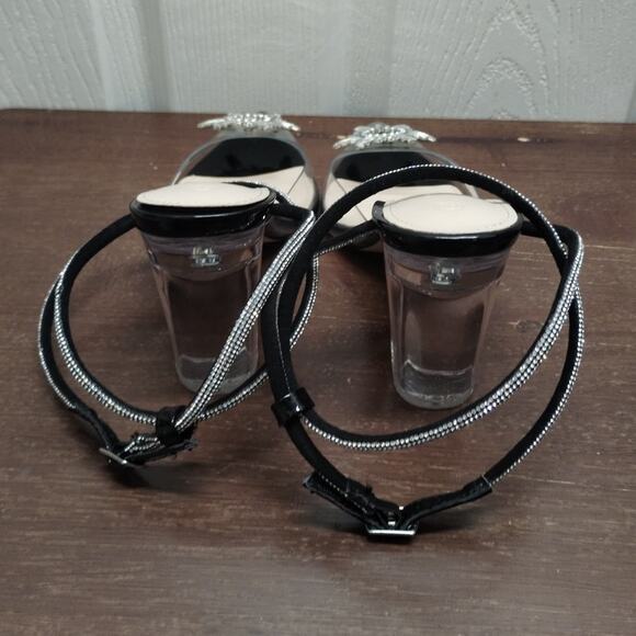 ZBY Women's Size 6.5 Clear Rhinestone Strappy Ankle Pointed Toe Block Heels - Picture 3 of 7